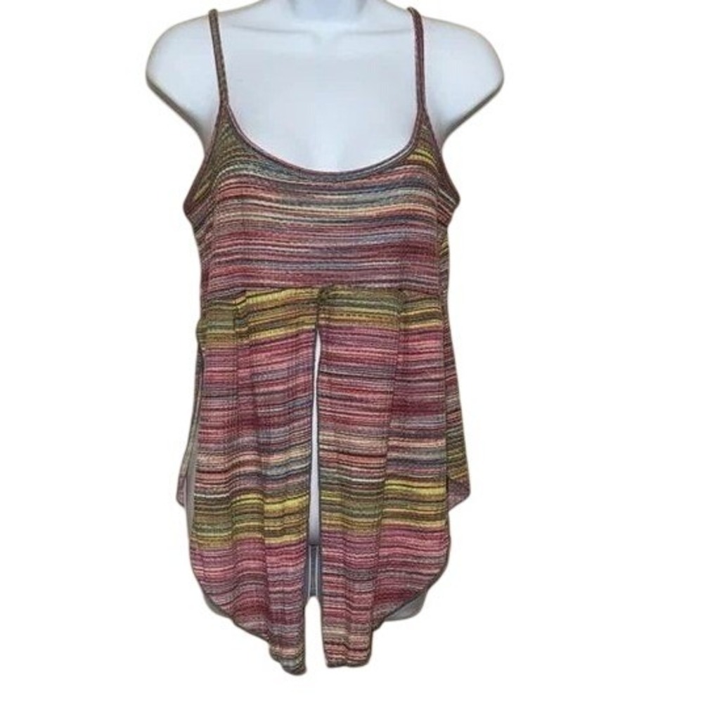 Earthbound Trading Co Multicolored Striped Tank‎ Top Front Slit Women sz Large
